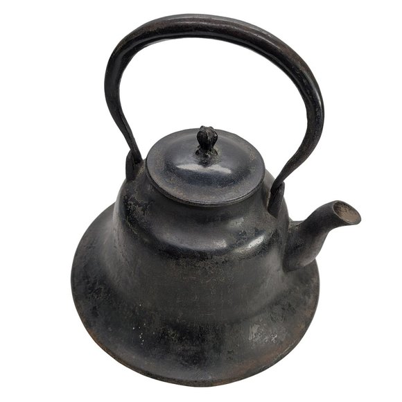 Japanese Cast Iron Teapot Black Bell Antique Tetsubin Lidded HEAVY CT406 - Picture 2 of 8